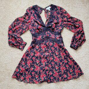 Topshop Red Floral Mini Tea Dress Long Sleeve